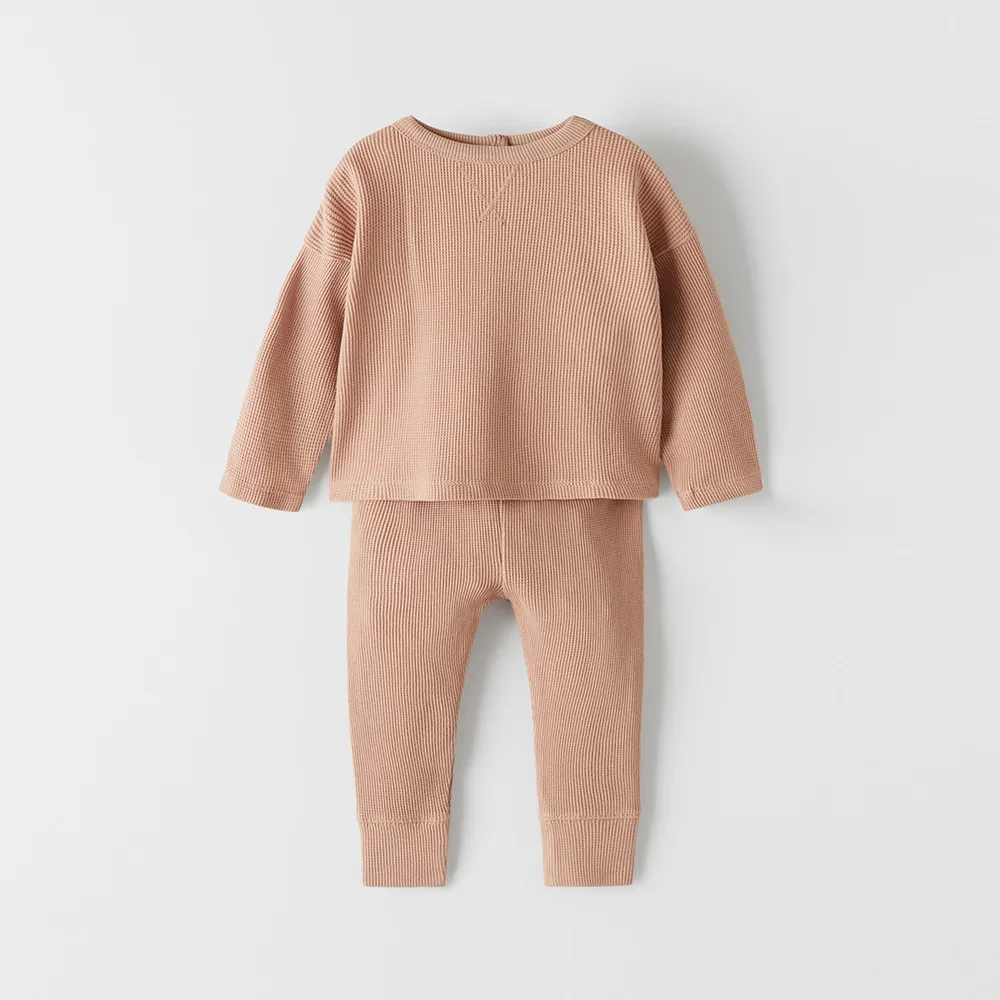 ZR Crew Neck Pastal Tea Pink Thermal 2 Piece Set 10412